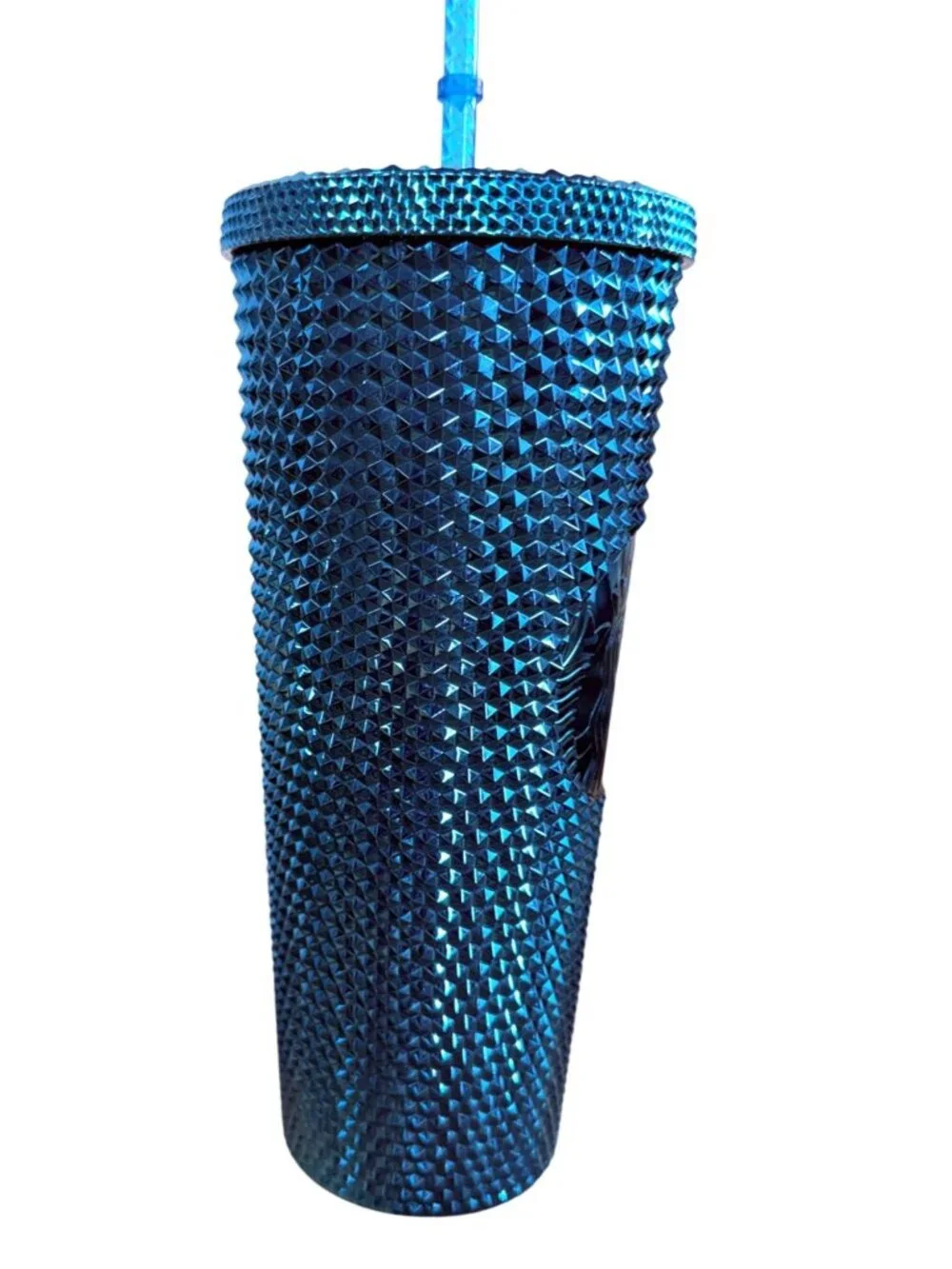 Starbucks summer 2023 metallic chrome teal blue studded Venti Tumbler